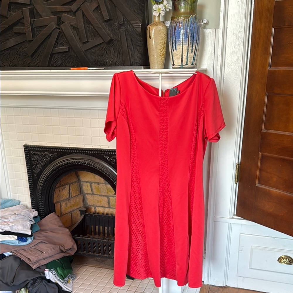 Gabby Skye Red A-Line Midi Dress with Short Sleeves
